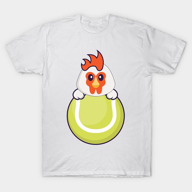 Cute chicken playing tennis. T-Shirt by kolega